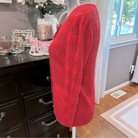 Anne Klein Vibrant Raspberry Red Open-Knit Cardigan Size M - Picture 7 of 15